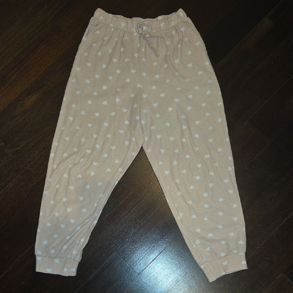 WOMEN'S OYSHO PINK & WHITE HEART FLEECE PAJAMA PJ LOUNGE PANTS JOGGERS SZ S $40